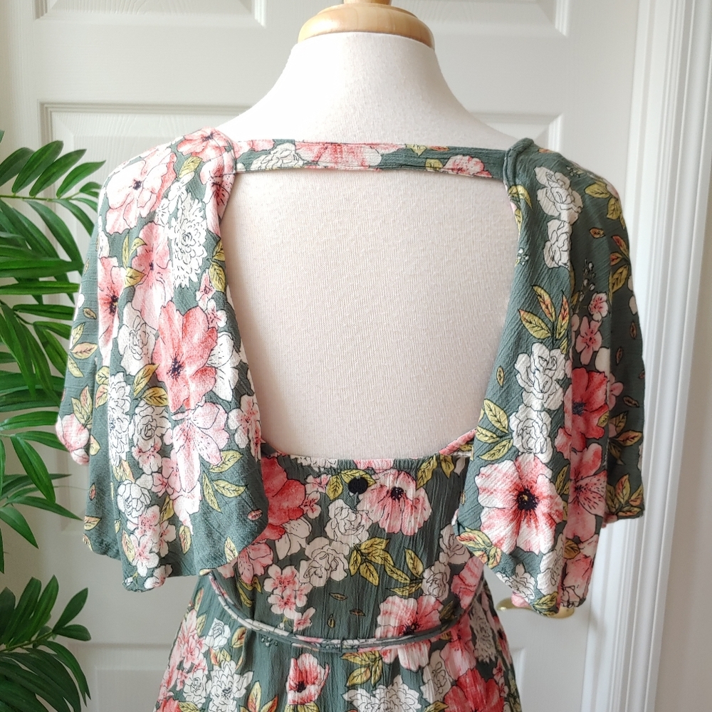 (SOLD) Billabong Shift Flutter Floral Backless Mini Dress Green XS - Picture 6 of 8